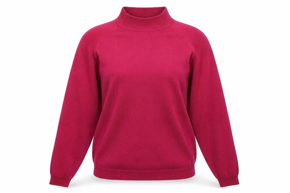 Front view of Preworn women’s pink mock neck polyester jumper, size M