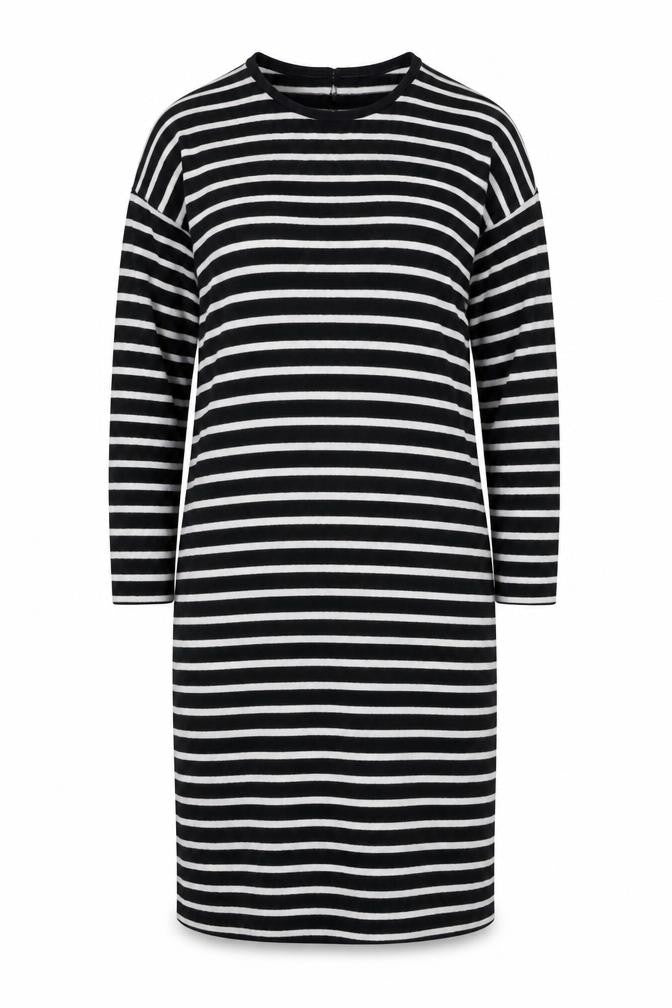 Front view of Zara women’s blue round neck striped polyester jumper, size S