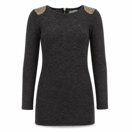 Glamor Womens Grey Boat Neck  Polyamide Tunic Jumper Size 10   - Chain Detail