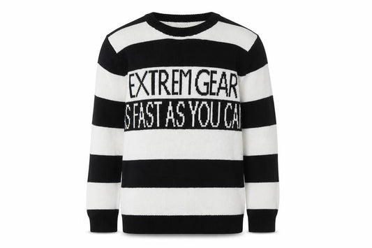 Front view of AriZona boys’ multicoloured round neck striped acrylic jumper, size 10-11, years