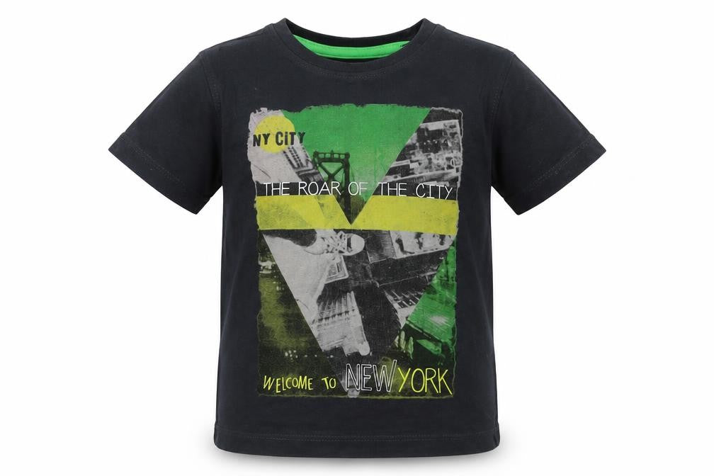 Front view of Losan boys’ grey cotton basic t-shirt, size 2, years round neck