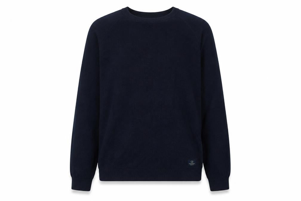 Front view of Holme & Co women’s blue cotton pullover sweatshirt, size L