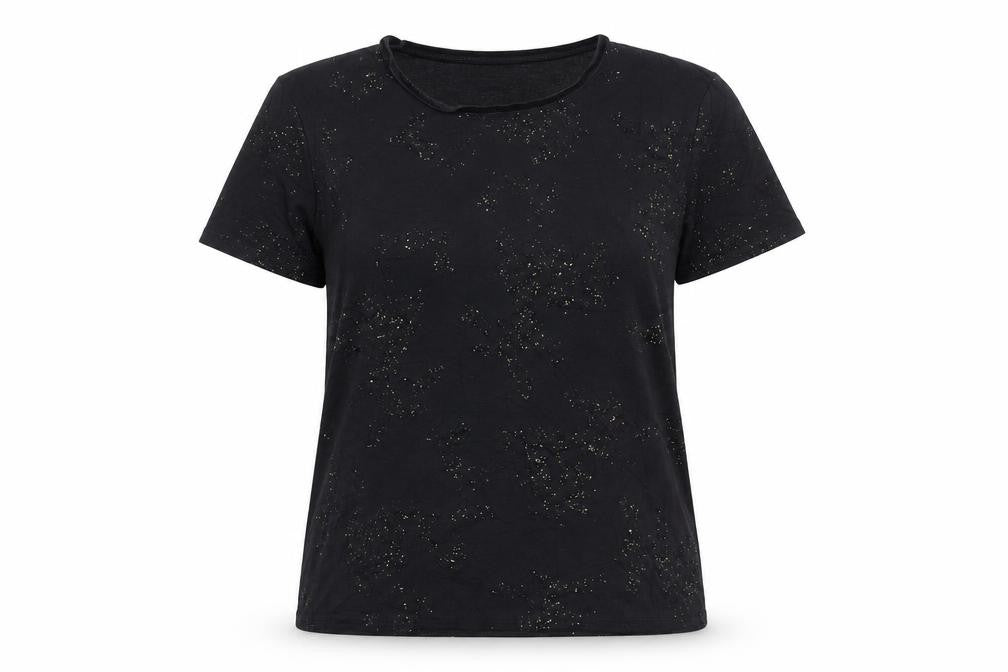 Front view of Bonmarché women’s black viscose basic t-shirt, size M, crew neck
