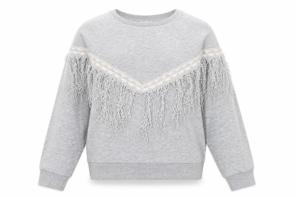 Front view of River Island women’s grey crew neck cotton jumper, size UK 8