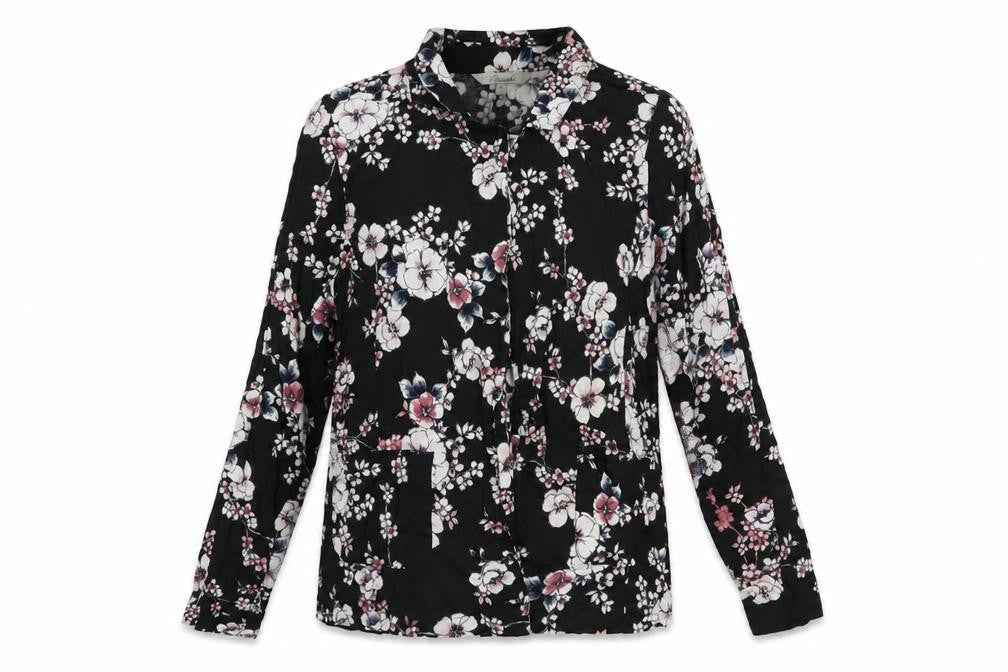 Peacocks Womens Black Floral Viscose Kimono Blouse Size 12 V-Neck