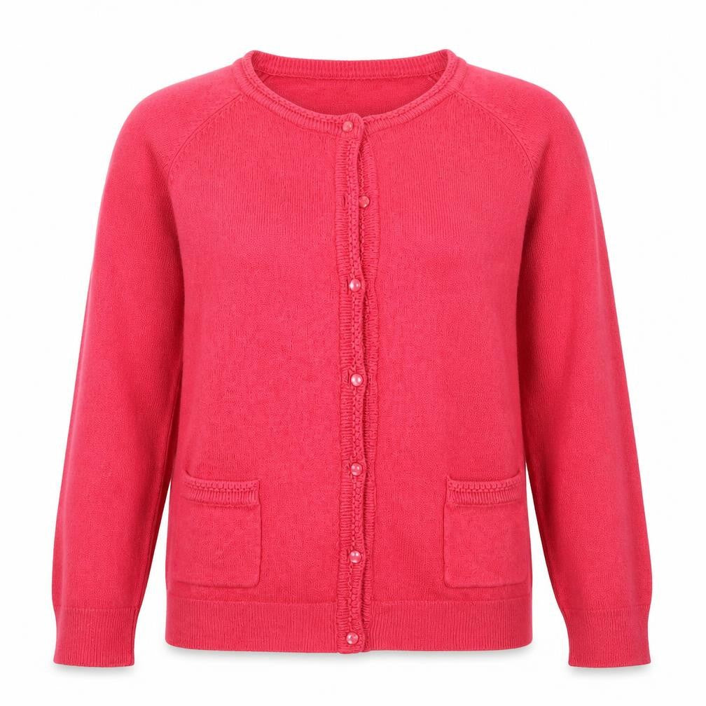 Text Womens Pink Round Neck  Acrylic Cardigan Jumper Size M