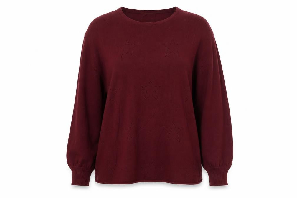 Front view of First Avenue women’s red round neck viscose jumper, size M