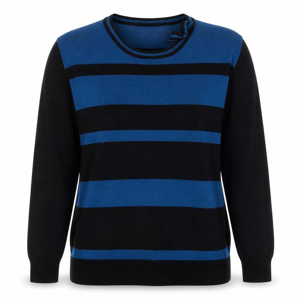 Mudflower Womens Blue Scoop Neck Striped Viscose Pullover Jumper Size XL