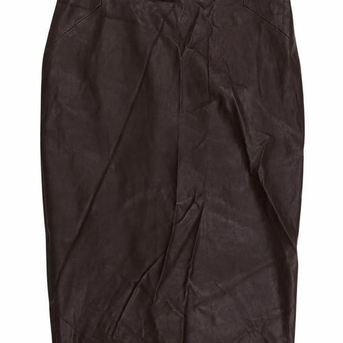 Zara Womens Brown  Polyurethane Straight & Pencil Skirt Size S   Zip