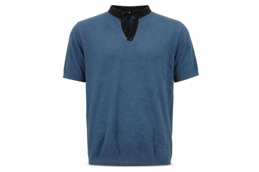 Front view of ASOS men’s blue cotton polo, size M, collared pullover