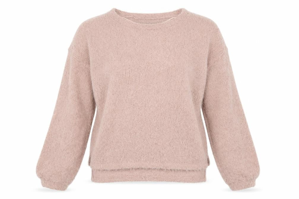 Front view of Primark women’s pink crew neck polyester jumper, size UK 6, - 6/8