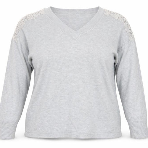 Marks and Spencer Womens Grey V-Neck Floral Viscose Pullover Jumper Size L