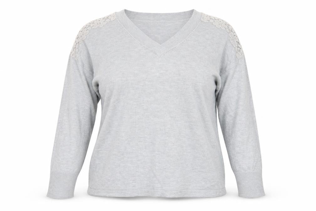 Marks and Spencer Womens Grey V-Neck Floral Viscose Pullover Jumper Size L