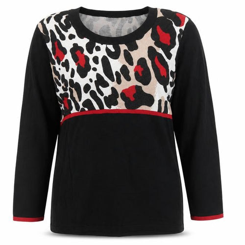 Oscar Womens Black Round Neck Animal Print Viscose Pullover Jumper Size L