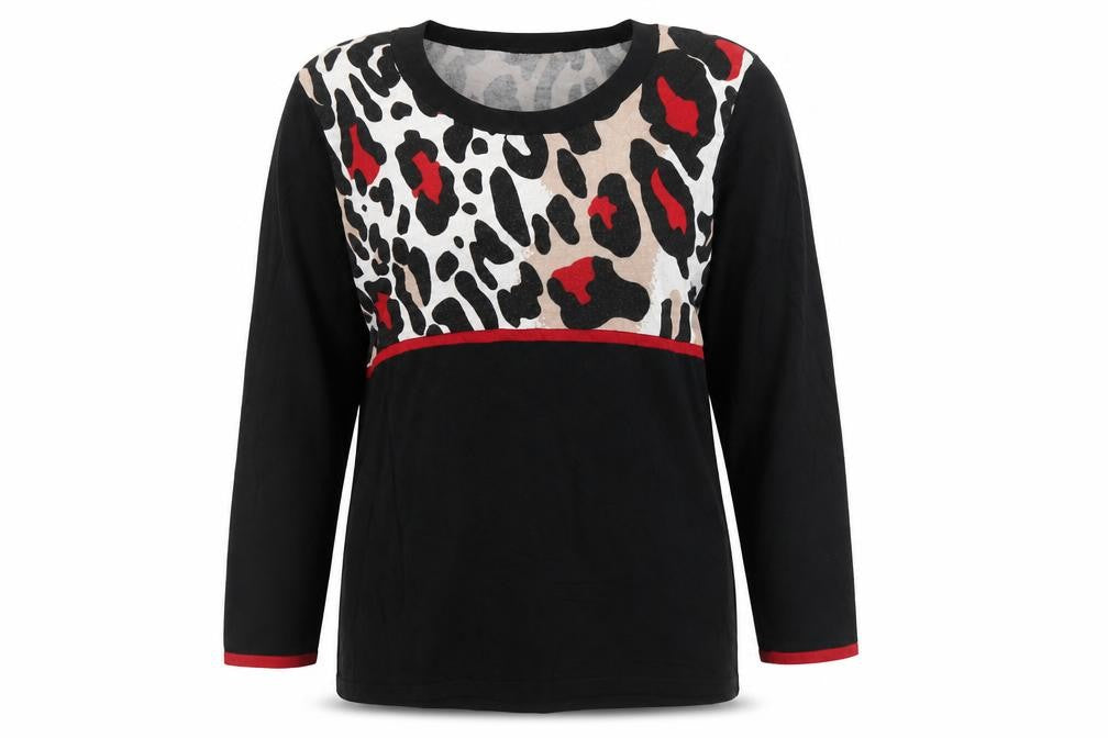 Oscar Womens Black Round Neck Animal Print Viscose Pullover Jumper Size L