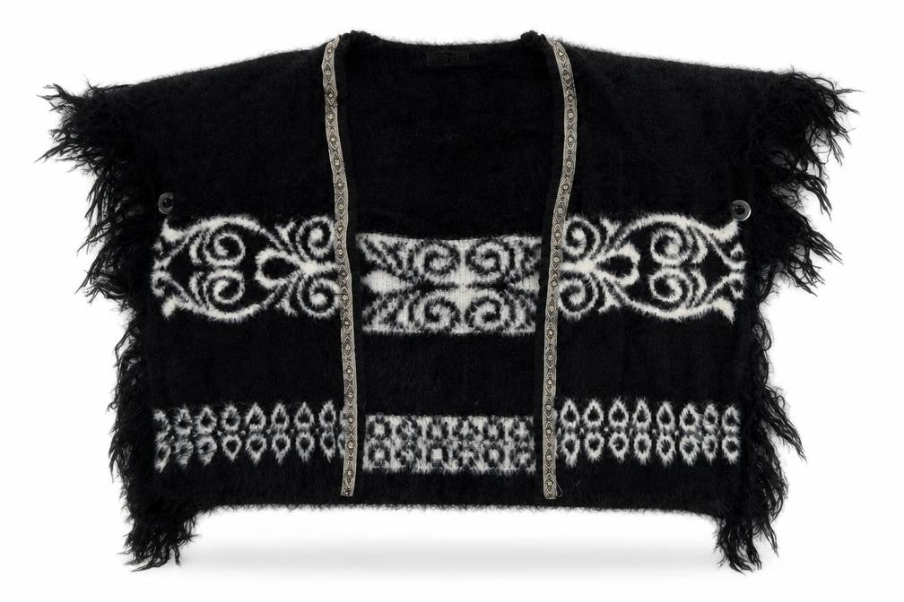 Front view of Tu women’s black geometric polyamide shawl/wrap