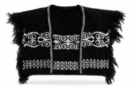 Front view of Tu women’s black geometric polyamide shawl/wrap