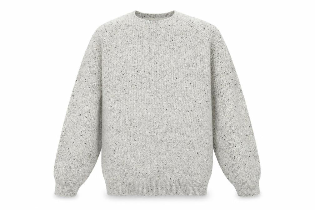 Front view of Preworn men’s beige round neck polyester jumper, size 2XL