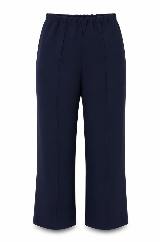 Front view of Mia Moda women’s blue polyester trousers, size UK 12, 27-inch leg regular