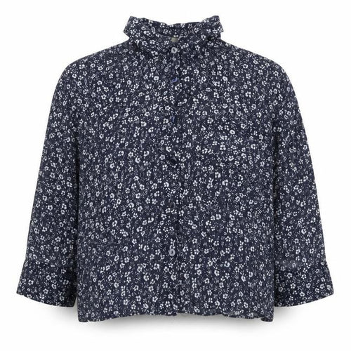 Pull&Bear Womens Blue Floral Viscose Cropped Blouse Size S Collared
