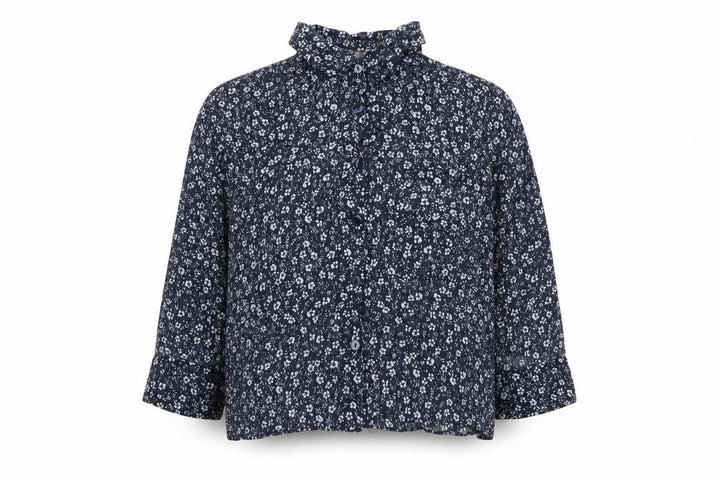 Pull&Bear Womens Blue Floral Viscose Cropped Blouse Size S Collared