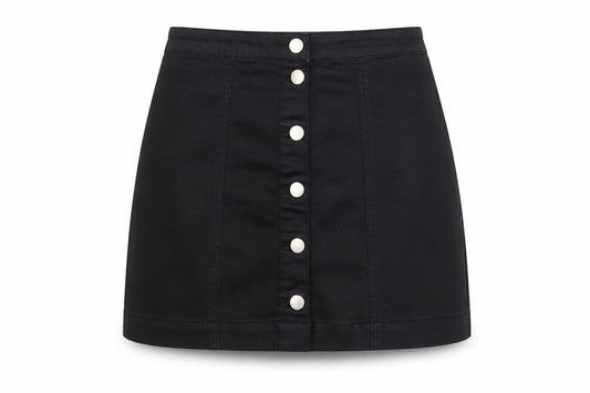 Front view of PRETTYLITTLETHING women’s black polyester a-line skirt, size UK 10