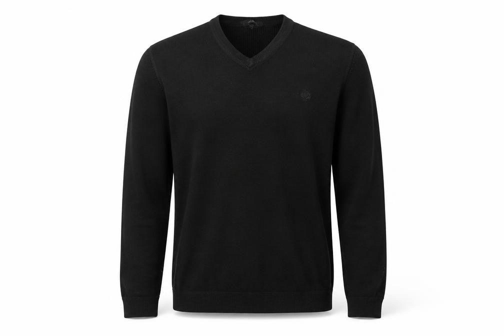 Front view of Red Herring men’s black acrylic pullover sweatshirt, size M