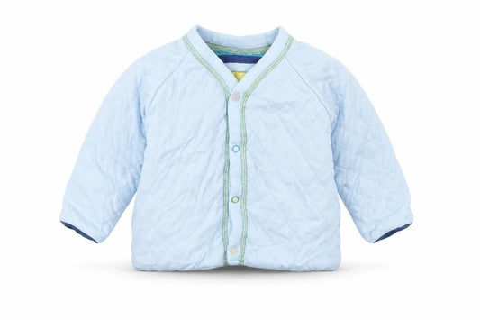 Front view of Marks & Spencer boys’ blue quilted coat, size 6-9, months