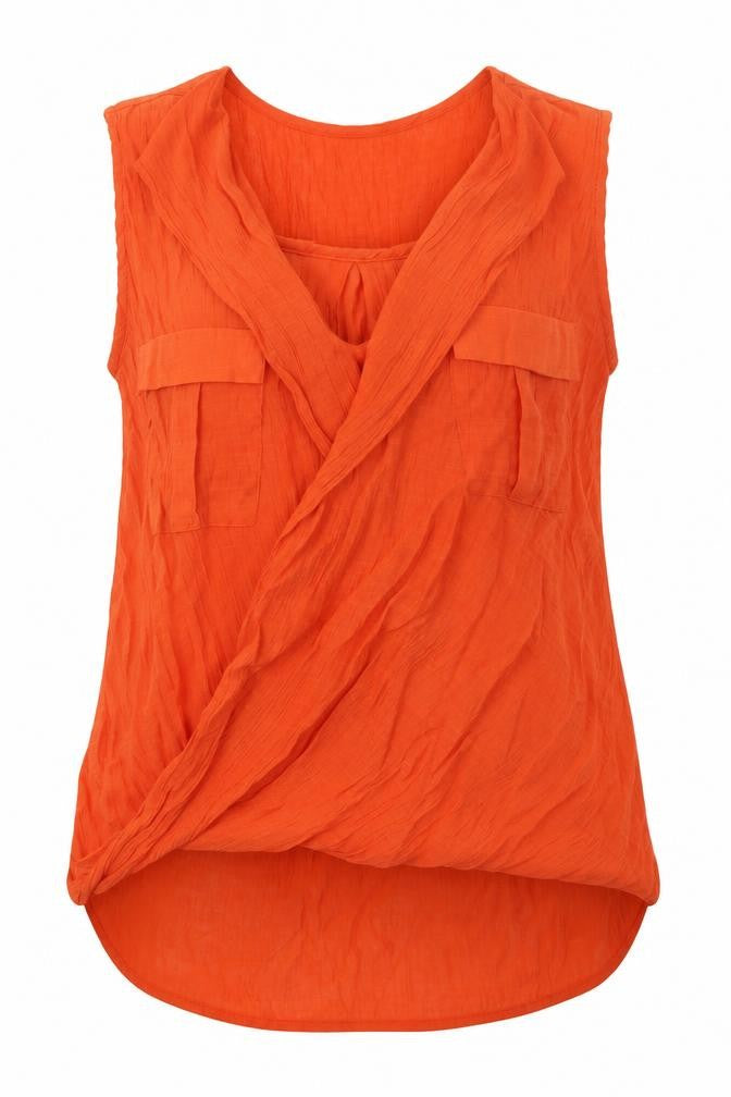 Front view of River Island women’s orange viscose basic t-shirt, size UK 6, v-neck