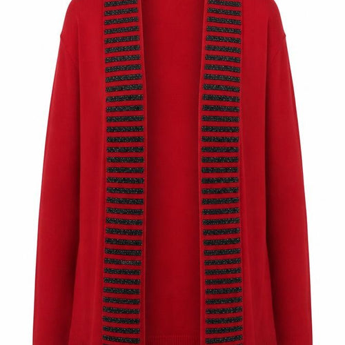 Classic Womens Red V-Neck  Polyester Cardigan Jumper Size L