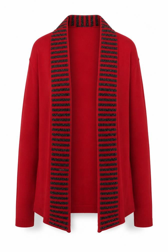 Classic Womens Red V-Neck  Polyester Cardigan Jumper Size L