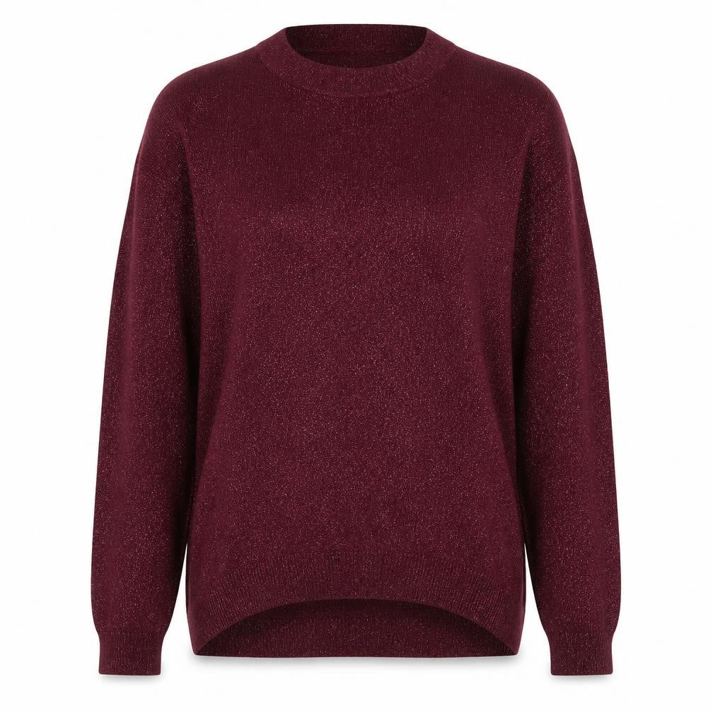 Front view of Atmosphere women’s purple round neck viscose jumper, size UK 8