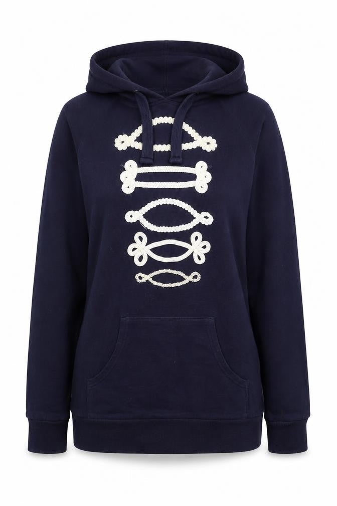 Front view of New Look women’s blue cotton pullover hoodie, size UK 10