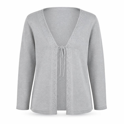 Classic Womens Grey V-Neck  Acrylic Cardigan Jumper Size M