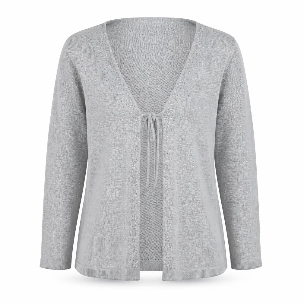 Classic Womens Grey V-Neck  Acrylic Cardigan Jumper Size M