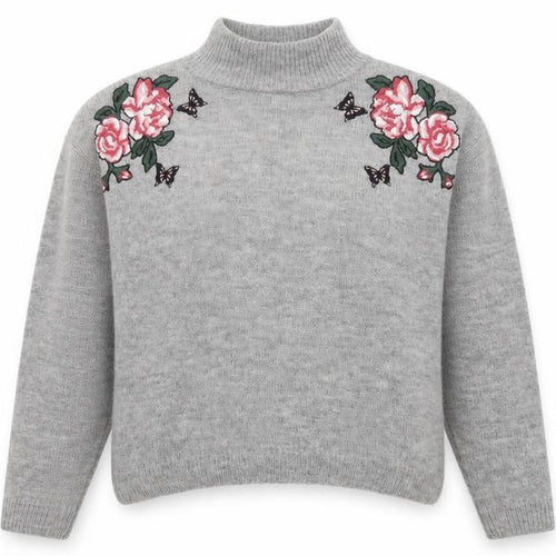 New Look Womens Grey Roll Neck Floral Acrylic Pullover Jumper Size S