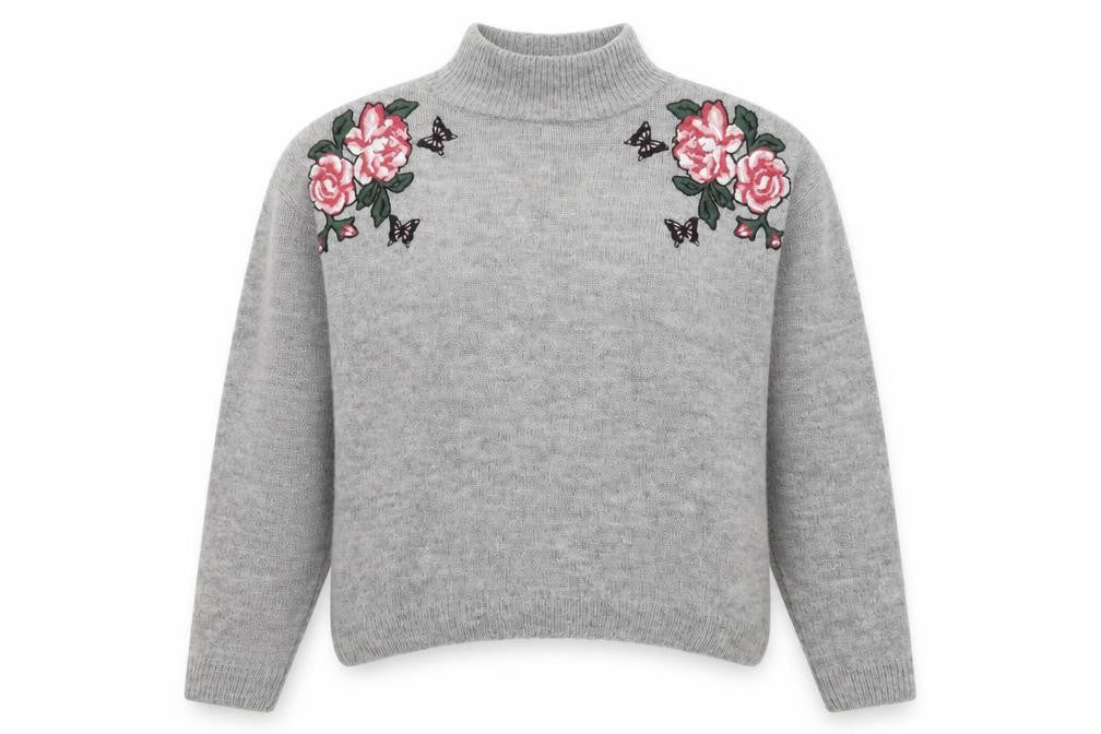 New Look Womens Grey Roll Neck Floral Acrylic Pullover Jumper Size S