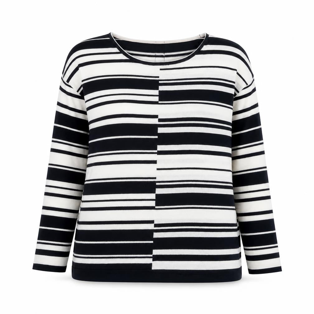 Front view of Wallis women’s blue striped viscose basic t-shirt, size S, round neck
