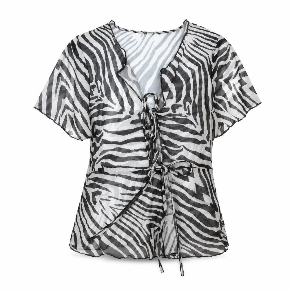 Front view of SHEIN women’s multicoloured geometric polyester wrap blouse, size XL, v-neck