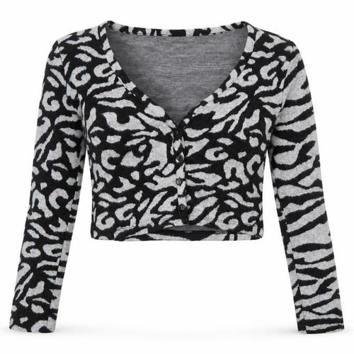 Bershka Womens Black V-Neck Geometric Polyester Cardigan Jumper Size S