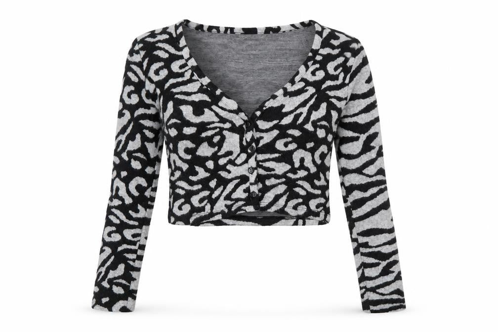 Bershka Womens Black V-Neck Geometric Polyester Cardigan Jumper Size S