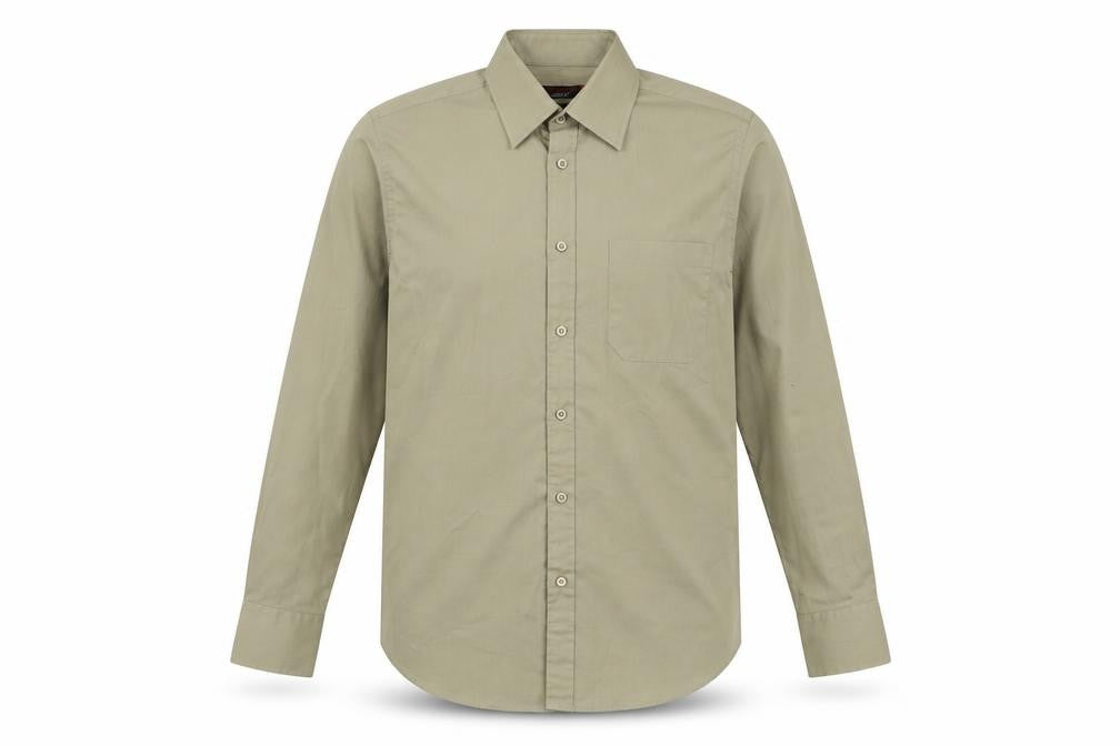 Front view of Burton men’s brown polyester button-up, size 14.5 collared button