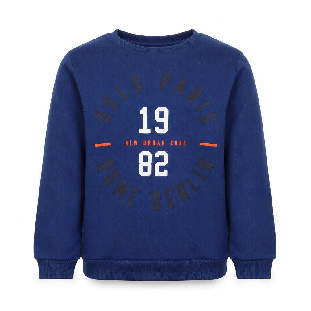 Front view of Primark girls’ blue cotton pullover sweatshirt, size 8-9, years pullover