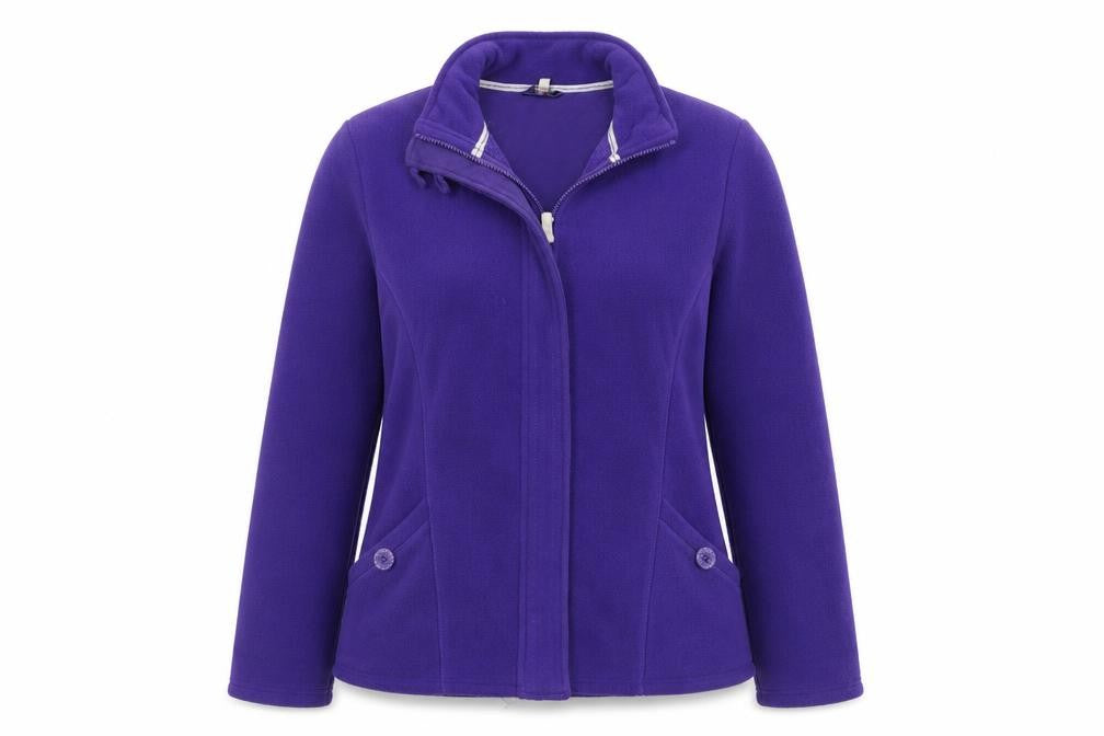 Front view of Marks & Spencer women’s purple jacket, size UK 12, zip