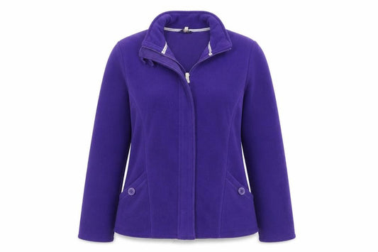 Front view of Marks & Spencer women’s purple jacket, size UK 12, zip
