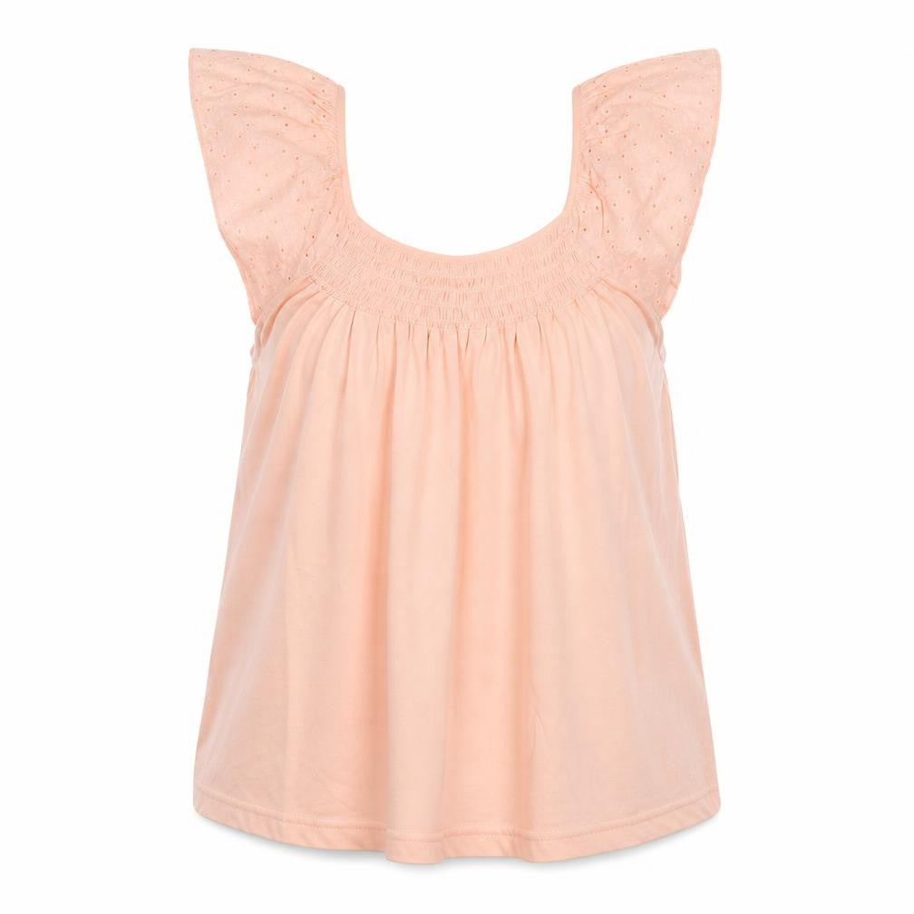 Front view of Dunnes women’s pink 100% cotton basic blouse, size L, scoop neck