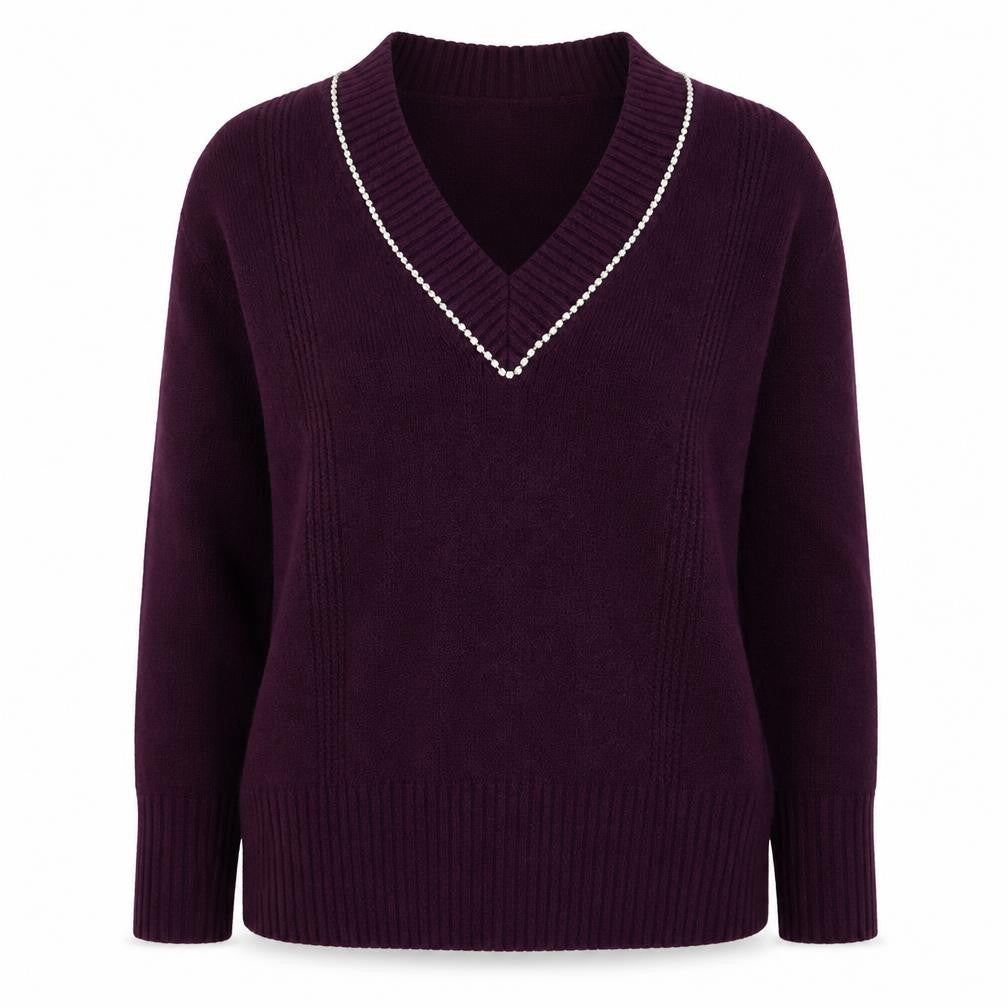 Front view of Next women’s purple v-neck polyester jumper, size S