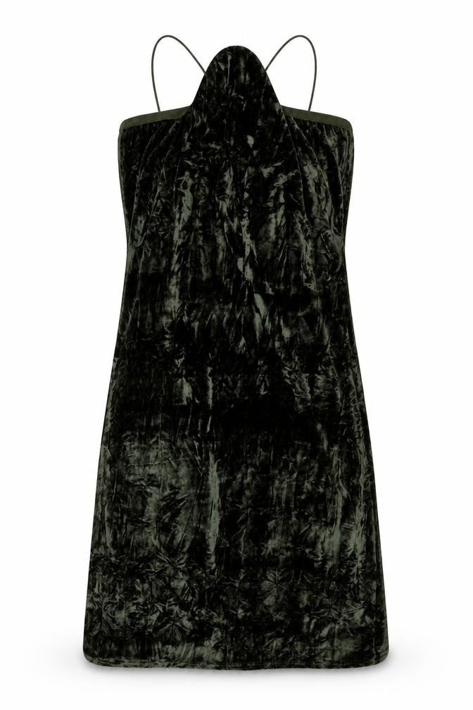 Front view of JCL women’s green polyester a-line, size M, halter pullover