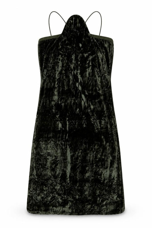 Front view of JCL women’s green polyester a-line, size M, halter pullover
