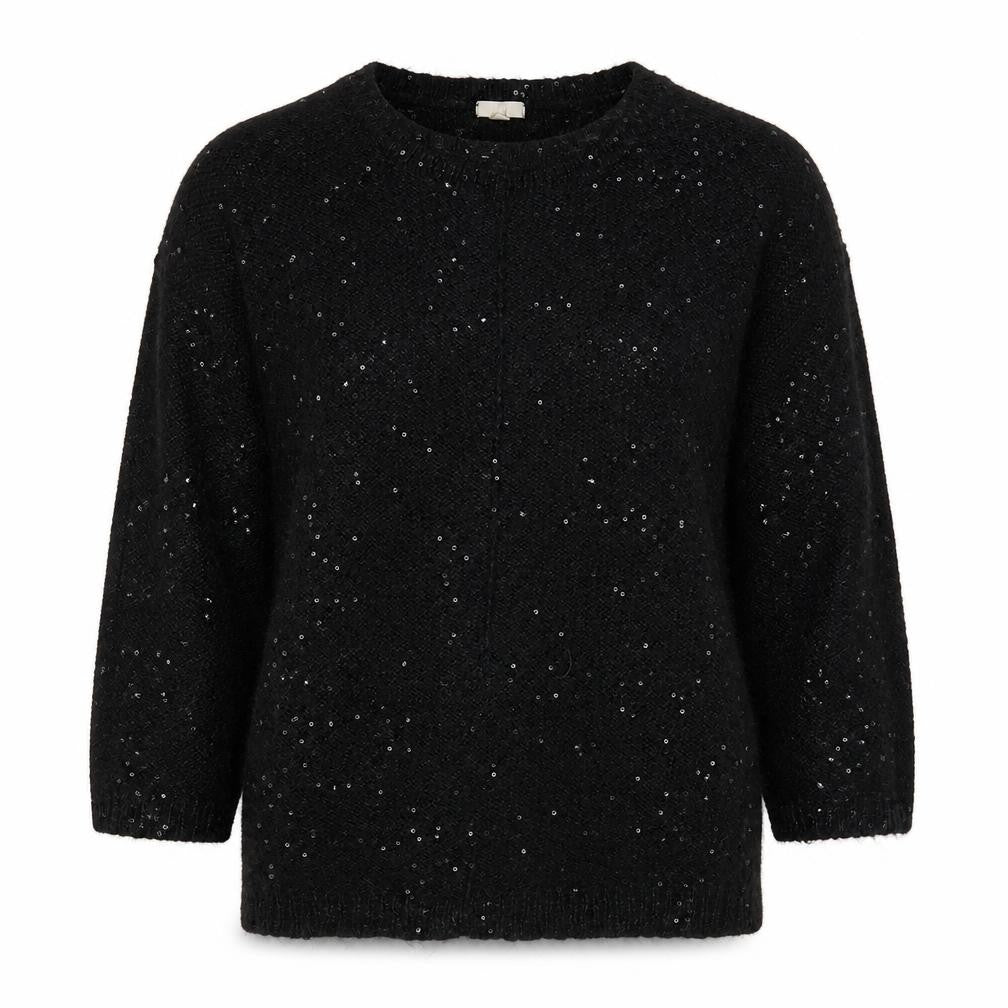 Front view of OVS women’s black round neck polyester jumper, size S